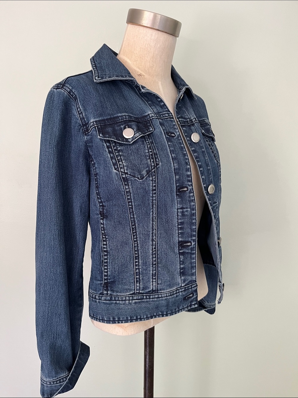 Classic Dark Blue Denim Jacket - Women's - Picture 3 of 8